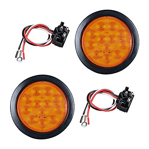 2pcs AMBER 4" Round 12-LED Truck RV Trailer Tail Turn Signal Light w/ Rubber Cover Wiring Plug Kit
