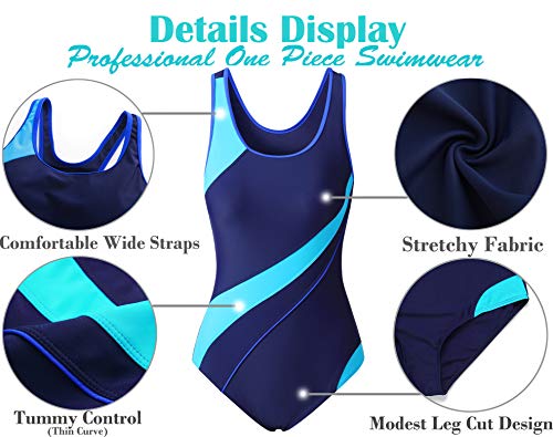 ANTSANG Womens One Piece Swimsuit Bathing Suit for Athletic Sport Training Exercise Racing (Blue, 16/18 (XL)