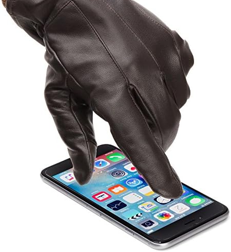 Touch Screen Texting Warm Leather Motorcycle Driving Gloves for Men (Large, Brown)