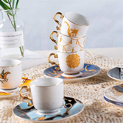 Coffee Cup Sets Luxury Arabic Style Espresso Coffee Cup Ceramic Small Tea Cup and Saucer Set of 6