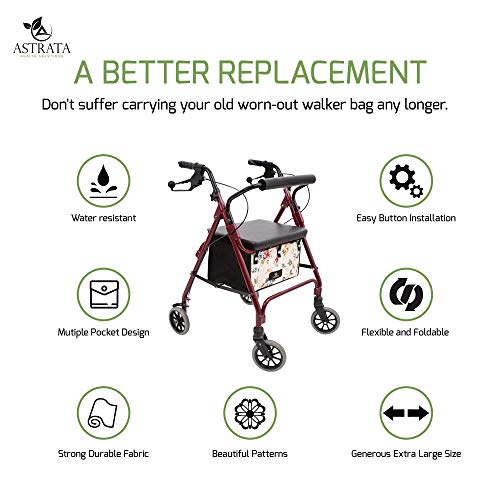 Extra Large Walker Underseat Bag - Rollator Accessories - Under Seat Storage Pouch (Floral)