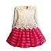 WEONEDREAM Baby Girls' Party Dress with Long Sleeves Striped Crochet Flower Patchwork (2T, white hot pink)