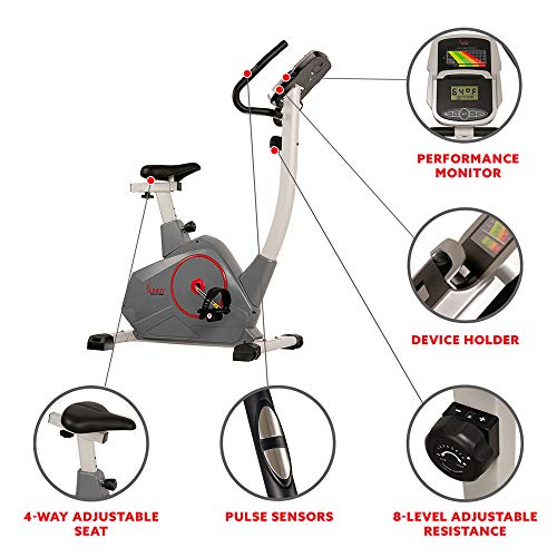 Sunny-Health-Fitness-Stationary-Upright-Exercise-Bike-with-Performance-Monitor-TabletiPad-Device-Holder-275-LB-Max-User-Weight-with-Body-Fat-and-BMI-Calculator-SF-B2952Gray