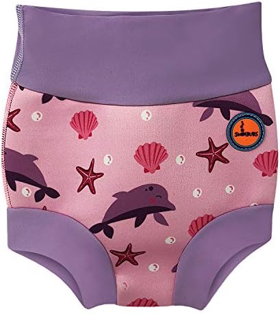 Baby Swimming Nappy Kids Reusable Swim Diaper Girls Costume Boys Swimshorts (0-3 Months, Pink Dolphin)