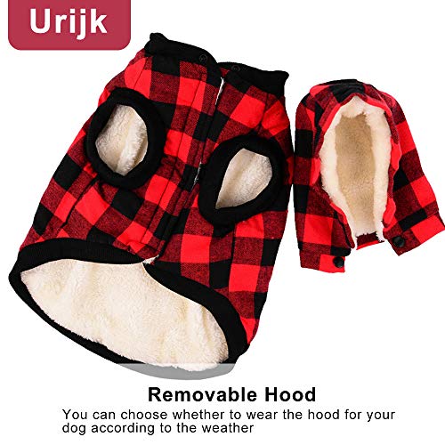 Urijk Dog Winter Coat Plaid Hoodie Jacket, Soft Warm Fleece British Style Hooded Dog Cold Weather Coat, Windproof Snow Proof Dog Winter Clothes Dog Snowsuit Apparel for Small Puppy Medium Large Dogs - Thumbnail 6