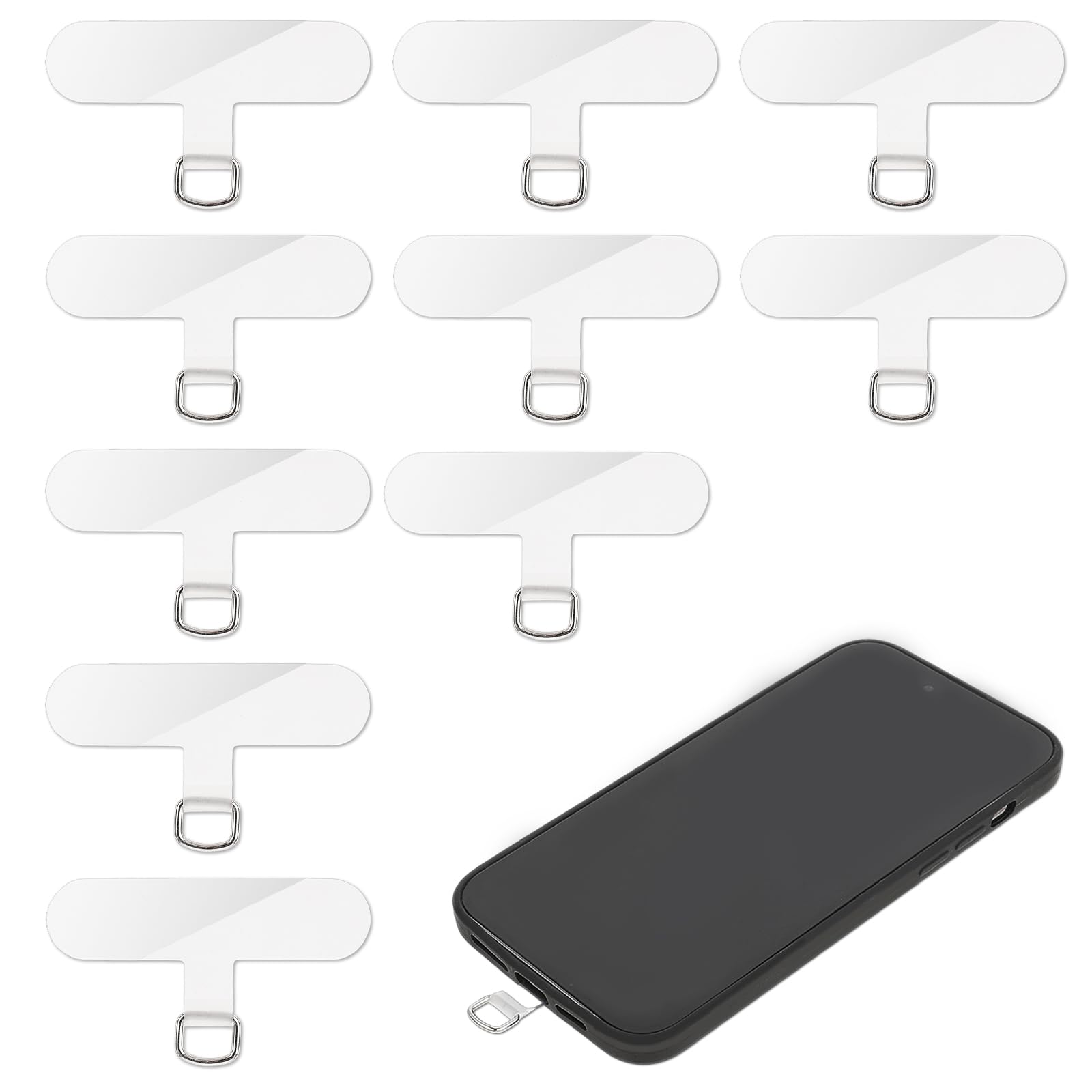 Mabor 10Pcs Transparent Phone Tether Tab, Mabo Plastic Phone Tether Tab Universal Phone Lanyard Patch with Metal Rings Oval Phone Lanyard Tab for Most Smartphones