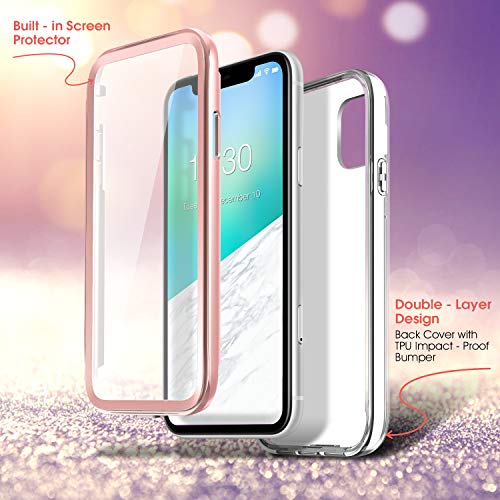 FITFORT iPhone 11 Protective Case with Screen Protector Full-Body Slim Rugged Stylish 3D Case, Shock Drop Proof Impact Resist Extreme Durable Protective Case for Ladies and Girl Compatible with iPho