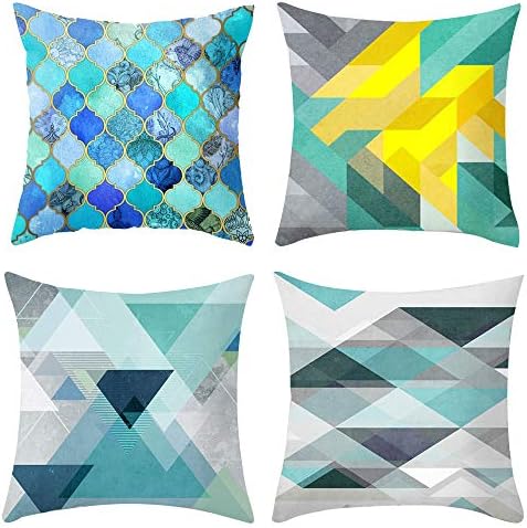 INSHERE Square 18x18 Inches Decorative Pillowcases Pack of 4 or 2 Geometric Print Throw Cushion Cover with Zipper for Bedroom Living Room Sofa Home Decor (Abstract Geometry 3)…