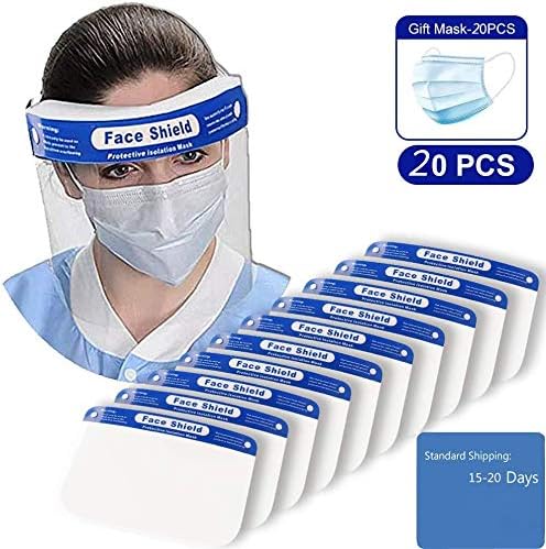 Safety Face Protective Shield Visor, Plastic Adjustable Transparent Face Shield to Prevent Saliva, Droplet with Elastic Band