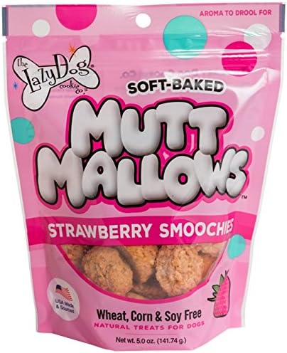 The Lazy Dog Cookie Co. Soft Dog Treats, Mutt Mallows Strawberry Smoochies, for Small, Medium and Large Dogs, Wheat-Free, Baked in The USA, 5 oz. (Pack of 1)