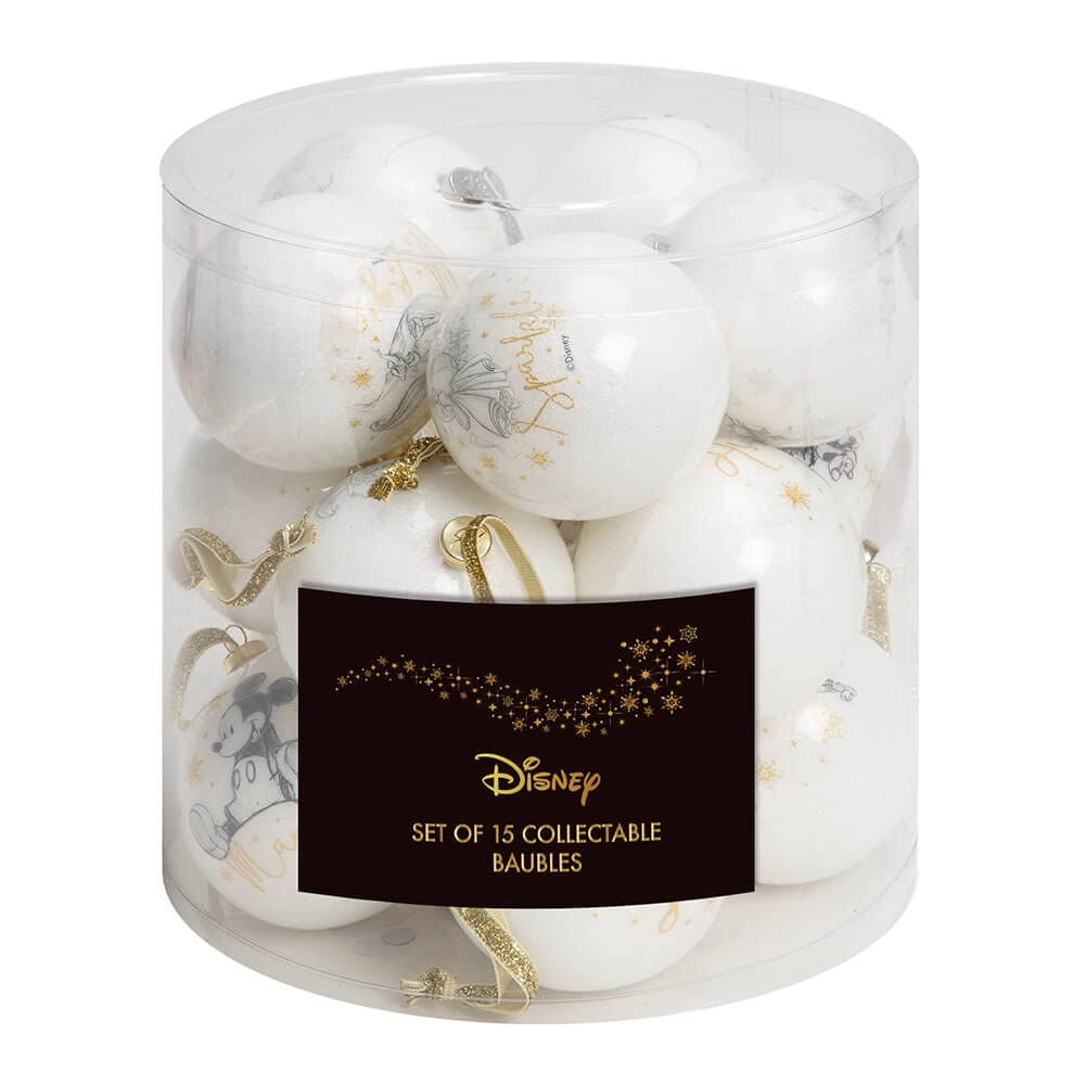 Collectible White Glitter Baubles, Set of 15