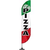 12x2.5 Feet Tall Feather Flags "Pizza" - Single Sided Food Themed Feather Banners - Tall Italy Advertising Flag for Outdoor Garden - Pizza Flags with Polyester - Flagpole is Not Included