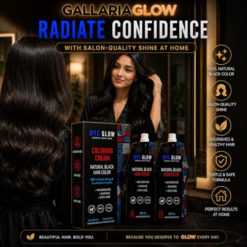 GALLARIAGLOW DyeGlow Hair Color Cream – Natural Black | Ammonia-Free & Non-Allergic Hair Dye | Nourishing & Anti-Aging Formula | 1000ml (500ml + 500ml)