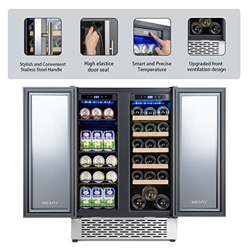 VINERIE Smart 24 Inch Beverage and Wine Cooler, Holds 53 Cans and 20