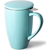 Sweejar Porcelain Tea Infuser Mug with Lid, 16 oz Teacup with Strainers for Loose Leaf Tea, Microwave and Dishwasher Safe Coffee Mug(Turquoise)