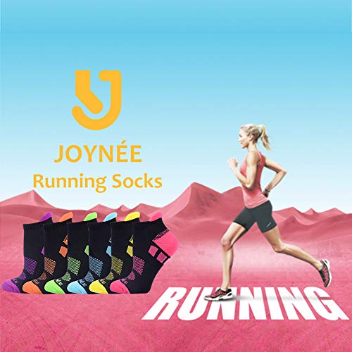 JOYNÉE Women's Ankle Athletic Running Socks Performance Cushioned Low Cut Sports Socks with Heel Tab 6 Pairs,Sock Size 9-11,Black