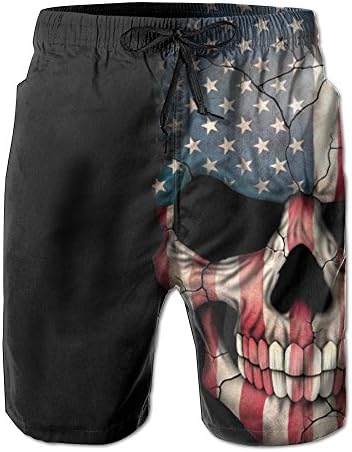 American Flag Skull Men's Water Sports Beach Shorts