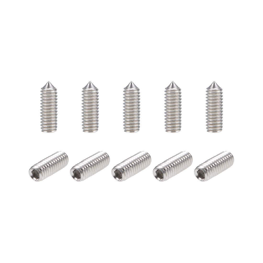 sourcing map 50Pcs M3x10mm Internal Hex Socket Set Grub Screws Cone Point 304 Stainless Steel Screw