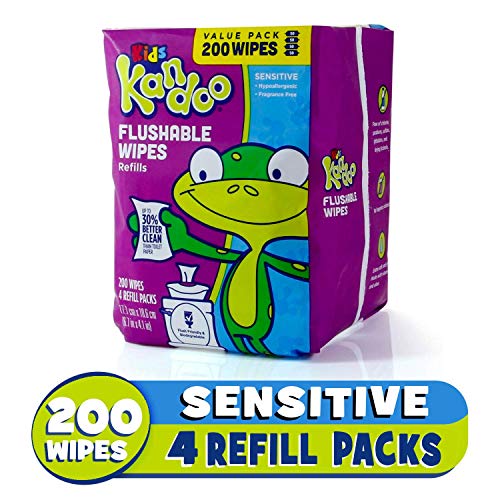 Flushable Baby Wipes for Kids, Sensitive by Kandoo, Hypoallergenic Potty Training Wet Cleansing Cloths Refills, Unscented, 200 Count, Single Package - Thumbnail 7