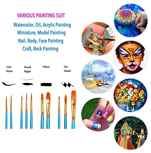 10 Pieces Art Paint Brushes Set with 3PCS Paint Palette Trays, Usparkle Art supplies for Acrylic Watercolor Oil Painting - Thumbnail 7
