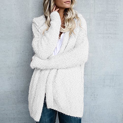 Women's Hooded Cardigan,Toponly Womens Fall Spring Long Sleeve Cardigan Loose Sweater Hoodies Coat Casual Jumper Polyester (White, M)