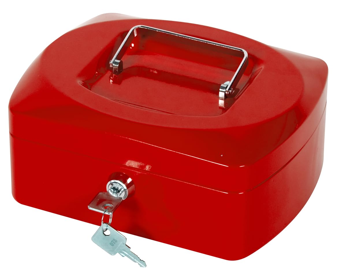 Cash Box Q-CONNECT Medium 205x85x160mm Red/Office Equipment/Type-Medium Size/Shape-Rounded/Material-Metal/Colour-Red/Dimensions (mm)-205x85x160