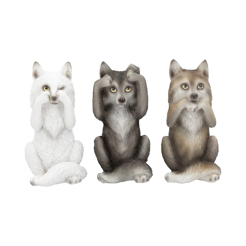 Nemesis Now B4472N9 Three Wise Wolves 10cm Figurine, Resin, Grey, One Size