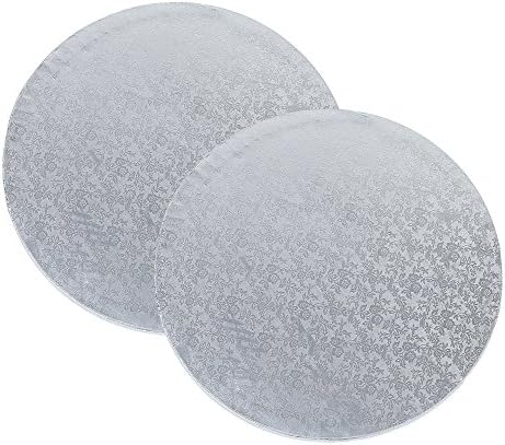 Crystallove 2pcs 10" Round Sliver Cardboard Cake Drum 1/2" Thickness Circle Cake Base for Presenting Decorated Cakes
