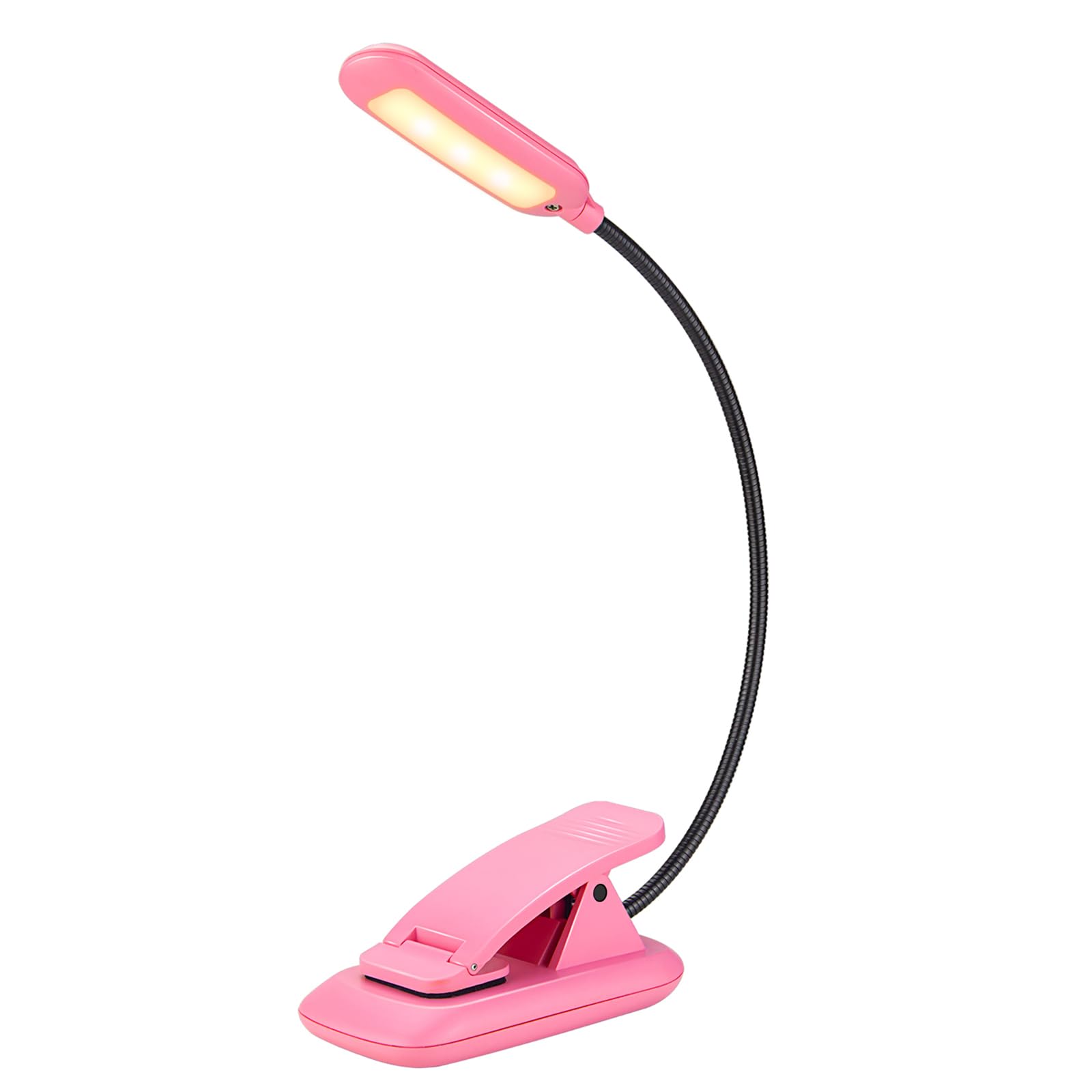 BIGMONAT Kids Book Reading Light Rechargeable Clip on Reading Light Dimmable Reading Lights for Books in Bed 3 Lighting Modes Kids Book Light Flexible Head Studying Light,Night Reading Lamp-Pink