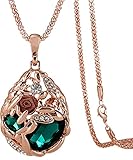 Calors Vitton Rose Gold Plated Flower Water Drop Crystal Long Sweater Chain Pendant Necklace green 8
