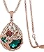 Calors Vitton Rose Gold Plated Flower Water Drop Crystal Long Sweater Chain Pendant Necklace green 8