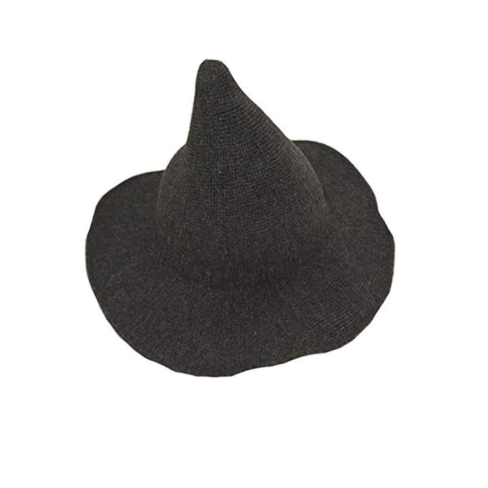 Frecoccialo Women Witch Pointed Hat, Brim Foldable Brim Knitted Cosplay Halloween Party Masquerade Costume Accessory for Adult Dark Grey