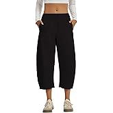 Leovqn Women's Barrel Capri Sweatpants Drawstring Elastic Waisted Wide Leg Pants Casual Soft Baggy Cropped Sweat Pants