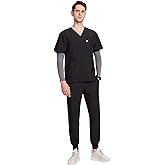 Uniforms World Louis Scrubs Set for Men — Classic V-Neck Stretch Top & Jogger Pants Yoga Waistband, 8 Pockets