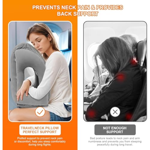 WAYAMY Almohada de Viaje Inflable, Almohada para Dormir en la Oficina, El Cuello con máscara de Ojos y Tapones para los oídos, Almohada Inflable para el Cuello Utilizada para Aviones