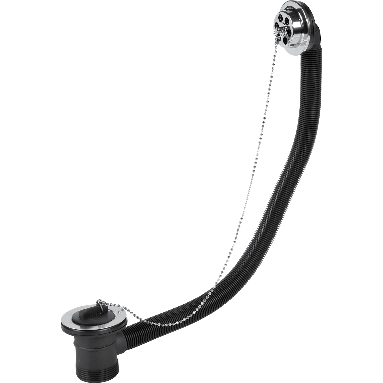 Wirquin WHO73SS 1."5 Bath Waste with Black Plastic Plug, Chrome Chain and External Overflow