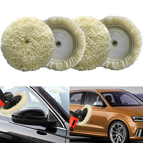 Polishing Pad Buffing Pads Kit 4PCS 4inch 100% Natural Wool Hook & Loop Grip Buffing Pad for Compound Cutting & Polishing for Car Polishing Motorcycle Machine Refrigerator Furniture Cabinets etc