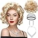 Marilyn Wig Short Curly Blonde Monroe Hair Wigs with Rhinestone Necklace Earrings Women Retro Party Cosplay Costume Set