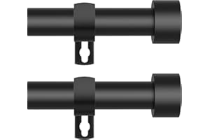 POSKENA Black Curtain Rods for Windows 28 to 48 Inch,2 Pack 5/8 Inch Diameter Small Curtain Rod Set,Heavy Duty Drapery Rods with Brackets for Bedroom, Living Room, Kitchen,Patio