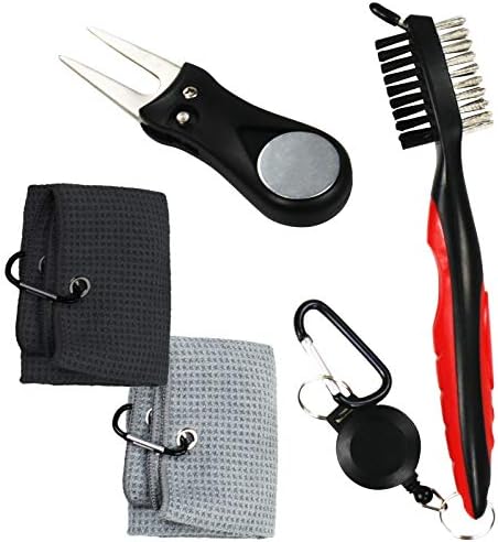 GRLIFE Microfiber Waffle Pattern Golf Towel, Golf Club Brush with Groove Cleaner,Foldable Divot Repair Tool,Golf Club Cleaning Kit Gift Set,Golf Accessories for Men Women GRLIFE Microfiber Waffle Pattern Golf Towel, Golf Club Brush with Groove Cleaner,Foldable Divot Repair Tool,Golf Club Cleaning Kit Gift Set,Golf Accessories for Men Women