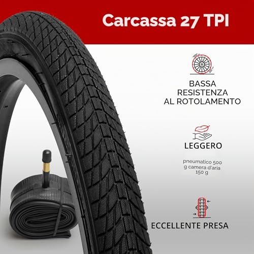 Fincci Set 2 Copertoni 20 x 1.75 Pollici (47-406) e 2 Camere d’Aria Schrader – Kit Completo per BMX, MTB Bambino, Bici Pieghevole ed E-Bike – Pneumatici Tassellati ad Alta Tenuta – Nero