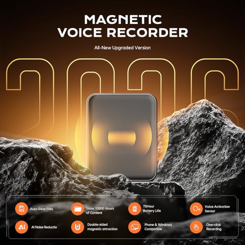 128 G(10800 Hours) Magnetic Voice Activated Recorder - Hypamutek AI Noise Reduction Digital Voice Recorder with Playback, 75H Continuous & Portable Audio Recorder for Meetings, Lectures and Interviews