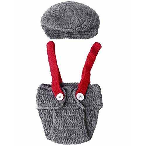 Zeroyoyo Newborn Baby Girls Boys Crochet Knit Costume Photo Photography Props Hat Outfits For 0-6 Moths Infant (Grey)