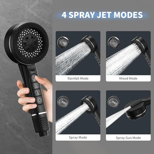 Heatsistence Filtered Shower Head with Handheld, High Pressure 5 Spray Mode Showerhead with Filters,Showerhead with ON/OFF Switch and Shower Bracket for Hard Water