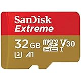 SanDisk 32GB Extreme microSDHC UHS-I Memory Card with Adapter - C10, U3, V30, 4K, A1, Micro SD - SDSQXAF-032G-GN6MA, Red/Gold