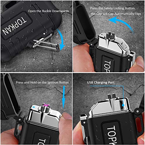 TOPKAN Electric Lighter, Waterproof Lighter, Windproof USB Rechargeable