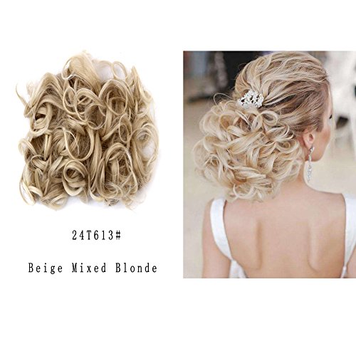Lhflive Short Messy Curly Beige Mixed Blonde Bun Hair Extension