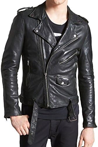 Pristine Leather Men's Bomber Rider Biker Slim Fit Casual Real Leather Jacket Large Black