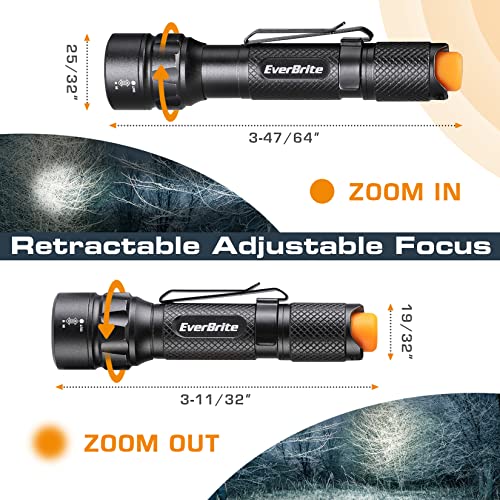 EverBrite Aluminum LED Flashlight, 3 Lighting Modes, Zoomable Adjustable Focus for Camping, Hiking, Fishing, Running, Power Outages & Emergencies, 1 AAA Battery Included