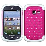 Asmyna Hybrid Luxurious Lattice Dazzling with Rhinestones Total Defense Cover for Samsung Galaxy Discover R740C/Centura S738C - Retail Packaging - Hot Pink/Solid White